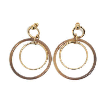 Hermes Amulet Duo Earrings Buffalo Horn/Metal Brown/Gold