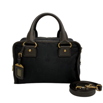 PRADA triangle logo metal fittings nylon leather genuine 2way handbag shoulder bag Boston black brown