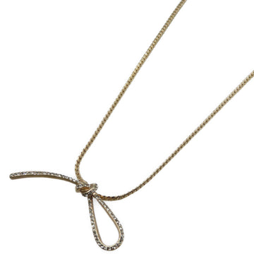 CHRISTIAN DIOR Ribbon Metal Rhinestone Gold Necklace