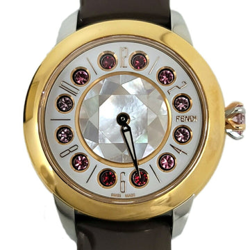 FENDI Eye Shine Enamel Belt SS 3 Colors Quartz Brown Watch Clock Fashionable Shell Black Spinel Topaz Women's