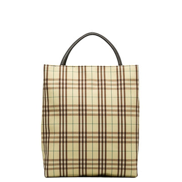 BURBERRY Check Tote Bag Yellow Brown Canvas Leather Women's