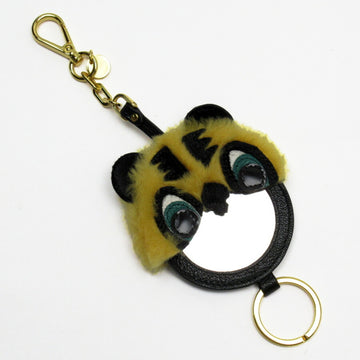 MIU MIU MIU Key Ring Charm Mirror Black Gold Fur