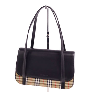 BURBERRYs Handbag Plaid Calf Leather Canvas Women's Black/Brown