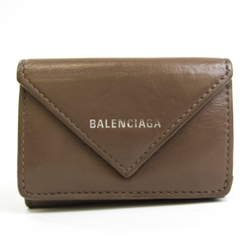 Balenciaga PAPIER Unisex Leather Wallet (tri-fold) Dark Beige