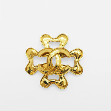 CHANEL Clover Coco Brooch Deca Gold 94P Pin Ladies