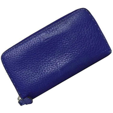 FENDI Round Long Wallet Blue Selleria Leather