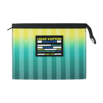 LOUIS VUITTON Pochette Voyage MM Damier Stripe Second Bag M81317 Canvas Leather Green Yellow Black Clutch Pouch