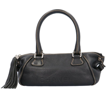CHANEL Tassel Handbag Calf Black Women's