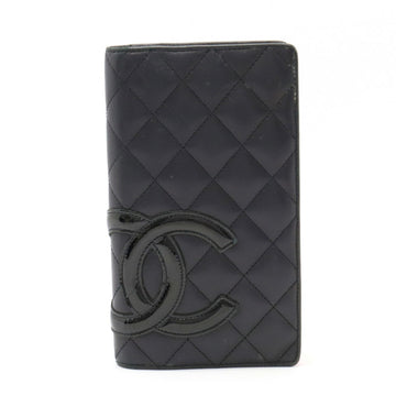 CHANEL Cambon Line Coco Mark Bifold Long Wallet Leather Soft Calf Enamel Black Pink A26717