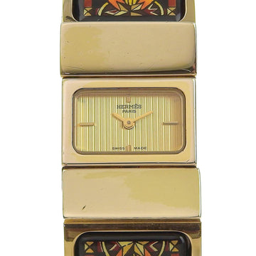 HERMES location L01.210 gold-plated black quartz analog display ladies gold dial watch