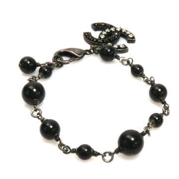 Chanel Bracelet Coco Mark Black x Clear Metal Material Fake Pearl Stone CHANEL Ladies