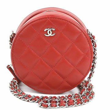 CHANEL Crossbody Shoulder Bag Matelasse Leather/Metal Red/Silver Women's