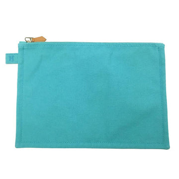 Hermes Bora Pouch GM Flat Clutch Bag Makeup Cotton Canvas Blue Horizon aq5269