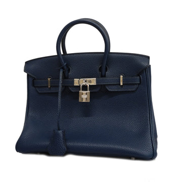 HERMESAuth  Birkin 25 L Engraved Blue De Plus Togo Leather Handbag