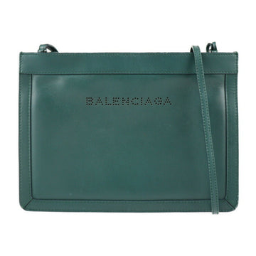 BALENCIAGA navy pochette shoulder bag 339937 leather green silver metal fittings 2WAY second punching