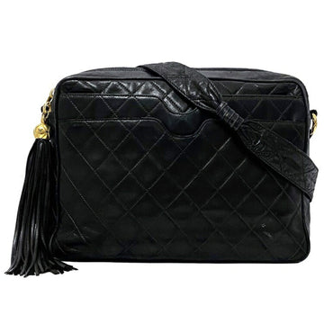Chanel Shoulder Bag Black Gold Matelasse Leather Lambskin 6th CHANEL Tassel Coco Mark Ball Charm Soft