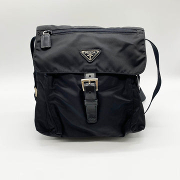 PRADA Shoulder bag diagonal nylon black with belt triangle logo