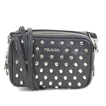 PRADA Crossbody Shoulder Bag Studded Leather/Metal Black/Silver Unisex