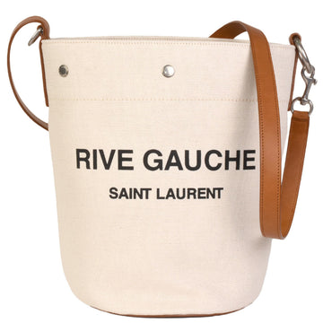 YVES SAINT LAURENT Saint Laurent Paris SAINT LAURENT Rive Gaucher Shoulder Bag Ivory Brown Canvas Leather 669299