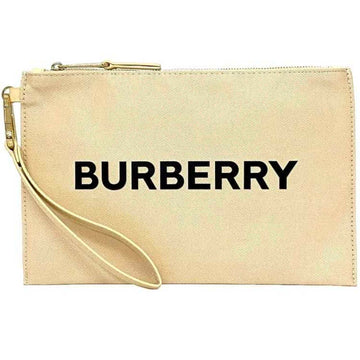 BURBERRY Clutch Bag Cream Beige Gold 99350113489 Canvas Leather GP  Strap Print Pouch No Gusset