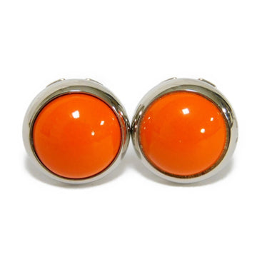 HERMES Earrings Eclipse Enamel Cloisonne Poppy Silver Round H Logo Stud Orange Ladies Accessories Jewelry