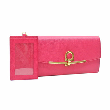 Salvatore Ferragamo Bi-Fold Long Wallet Women's Pink Leather 22D150 Gancio Pass