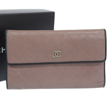 CHANEL Bicolore Cocomark Quilted Trifold Long Wallet Leather Purple with Seal 1 A33908
