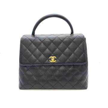 CHANEL Bag Matelasse Kelly Type Handbag Black One Handle Flap Turnlock Coco Mark Ladies Caviar Skin Leather A12397