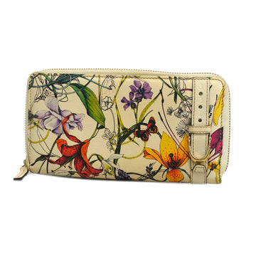 GUCCIAuth  Flora Gold Hardware 309758 Leather Long Wallet [bi-fold] Ivory