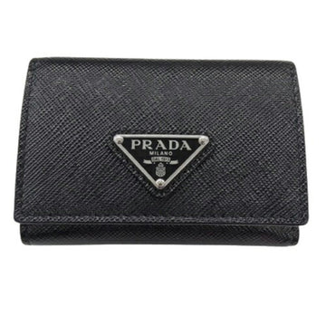 PRADA Wallet Women's Men's Brand Trifold Saffiano Triangle Black Silver Hardware 2MH042 Compact