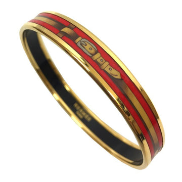 Hermes Email PM Bangle Bracelet Belt Pattern Red x Gold Enamel