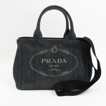 PRADA Canapa Women's Denim Shoulder Bag,Tote Bag Black,Dark Navy