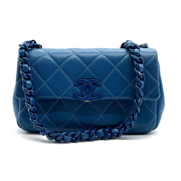 CHANEL Crossbody Shoulder Bag Matelasse Caviar Skin Leather Blue Ladies