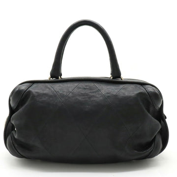 CHANEL Quilted Handbag Boston Bag Leather Black