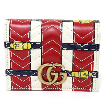 GUCCI GG Marmont card case with coin and banknote compartment compact wallet bi-fold mini quilted leather belt pattern 466492 white red antique gold metal fittings
