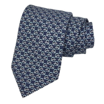 HERMES tie 100% silk necktie Etrier horse navy men's