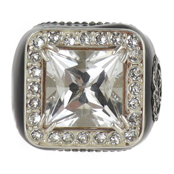 GUCCI Ring 538037 Notation Size 13 Silver 925 Rhinestone Crystal Clear Black Square Stone