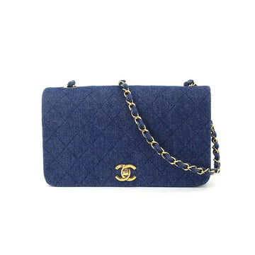 Chanel matelasse chain shoulder bag denim blue gold metal fittings vintage Matelasse Bag