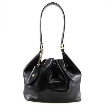 SALVATORE FERRAGAMO One Shoulder Bag Gancini 21-7658 Leather Made in Italy Black Drawstring Belt Ladies
