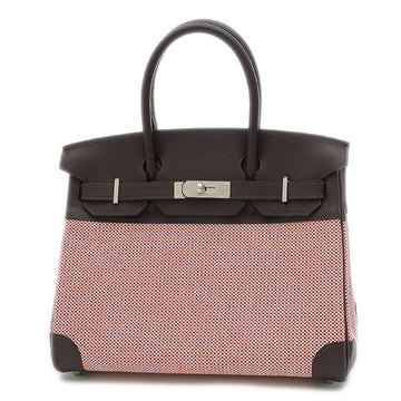 Hermes Birkin 30 Swift/Toile Rouge Cellier/Ecru/Framboise Handbag