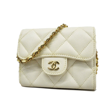 Chanel Matelasse Chain Wallet Women's Caviar Leather Chain/Shoulder Wallet White