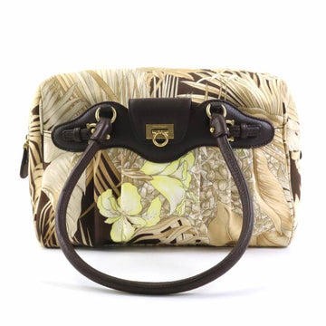 SALVATORE FERRAGAMO Handbag Gancini Canvas/Leather Beige/Brown Gold Ladies