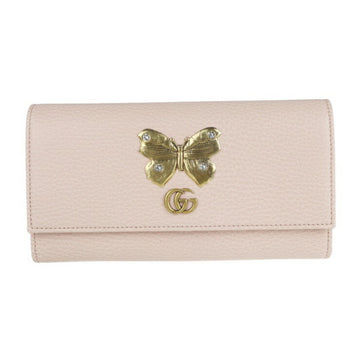 GUCCI Butterfly Long Wallet 499359 Leather Pink Bifold