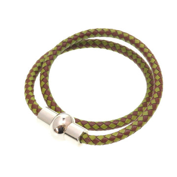 HERMES leather brown green tea choker double bracelet