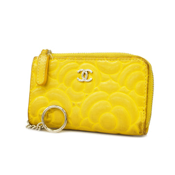 CHANELAuth  Camellia Women's Leather Coin Purse/coin Case Yellow