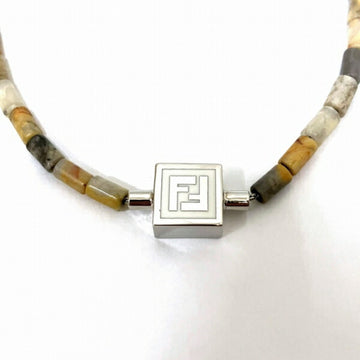 FENDI White Gray Stone FF Logo Chain Brand Accessories Necklace Ladies