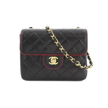 Chanel Mini Matelasse Chain Shoulder Bag Leather Black Red A01115 Gold Hardware Vintage