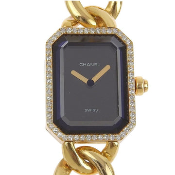 CHANEL Premiere XL Watch Diamond Bezel H0113 K18 Yellow Gold x Quartz Analog Display Black Dial Ladies