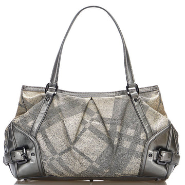 Burberry check tote bag handbag beige silver canvas leather ladies BURBERRY