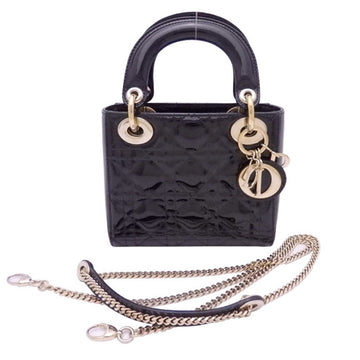 Christian Dior Handbag Lady Black Patent Leather Shoulder Bag Ladies
